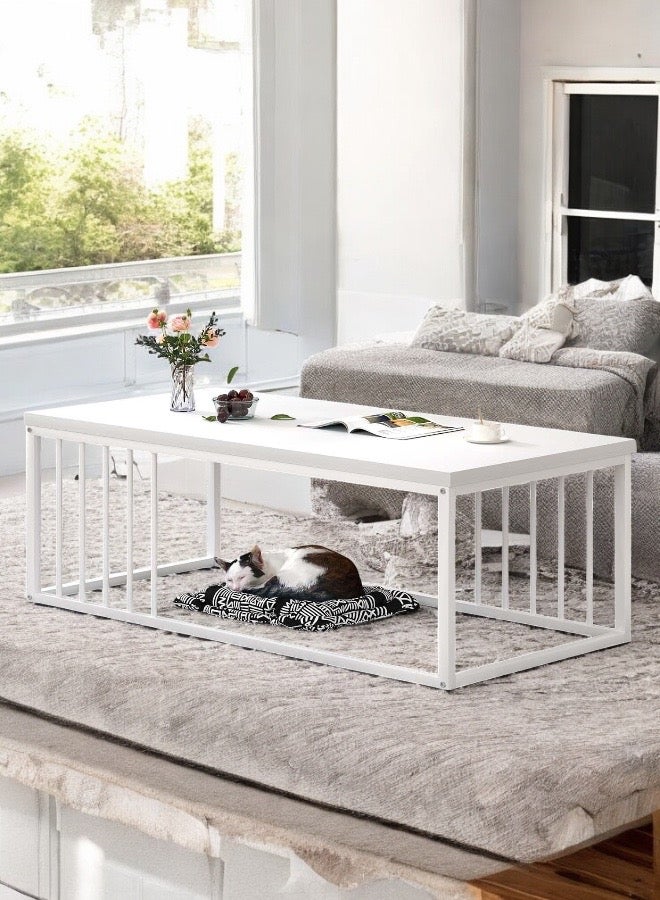 Mobellya Modern Rectangular Coffee Table with Open Storage and Metal Frame - Image 2